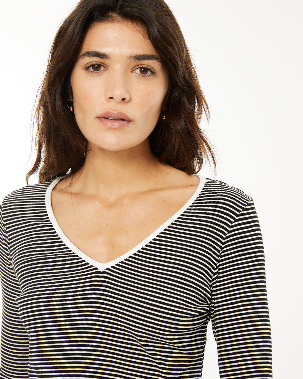 Camiseta rayas escote a contraste